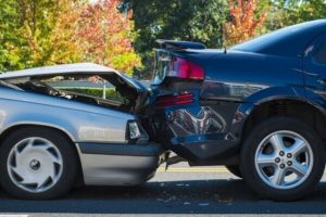 Two cars in an accident in California.