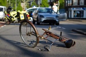 Damaged bicycle on its side due to accident in Santa Rosa